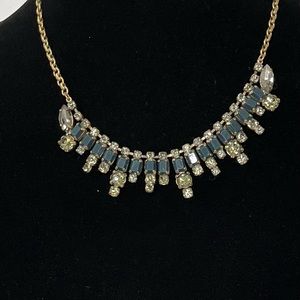 J. Crew Necklace Gold Toned Green/Dark Gray Rhinestones